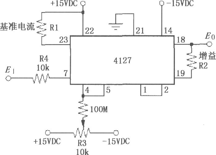 输入电压<b>E1</b>为负时的对数变换功能电路(对数放大器4127)