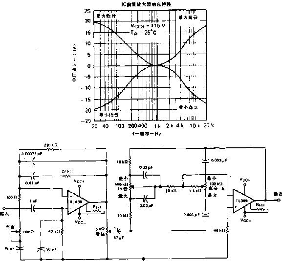 带有音调控制的集成<b>电路</b><b>前置放大器</b><b>电路</b>图