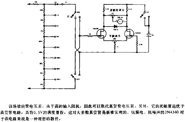 <b>场效应晶体管</b>电压表电路图